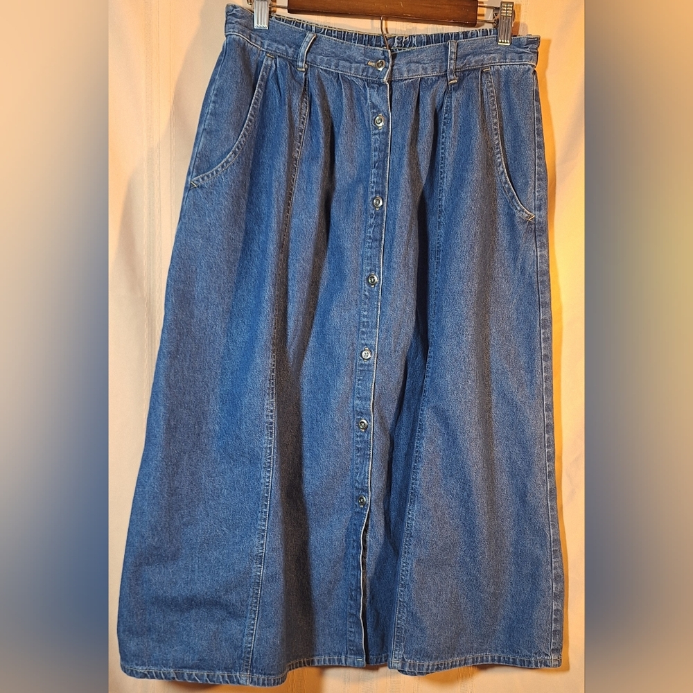 Classic Elements Blue Denim Button-Down Midi Skirt - image 1